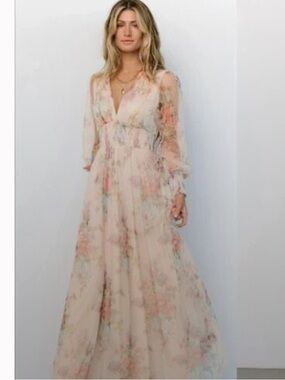 Baltic Born Floral Maxi Dress in Cream with Pink & Blue Accents